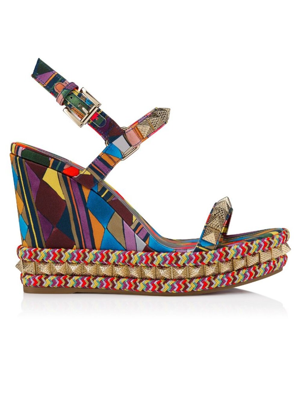 Christian Louboutin PYRACLOU 110 Losange Spike Platform Wedge Heel Sandals